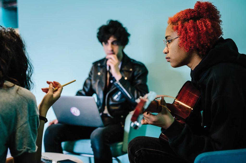 BIMM students creating, songwriting and guitar