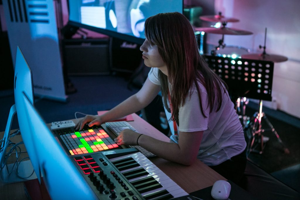 BIMM student using music production keyboard